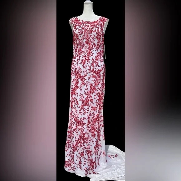 Rare! Scala beaded/ sequined dress. Handmade. Prom/ formal/ long. White & red. M - Picture 3 of 13